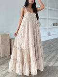 Floral Decor A-Line Layered Maxi Dress with Loose Fit