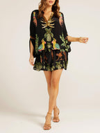 Unique Drop-Shoulder Dress with Coconut Tree Print