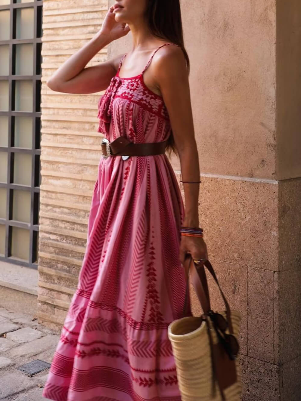 Boho Crochet Patchwork Maxi Dress - Ethnic-Style Knitted Slip Dress