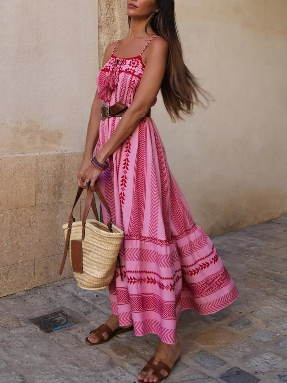 Boho Crochet Patchwork Maxi Dress - Ethnic-Style Knitted Slip Dress