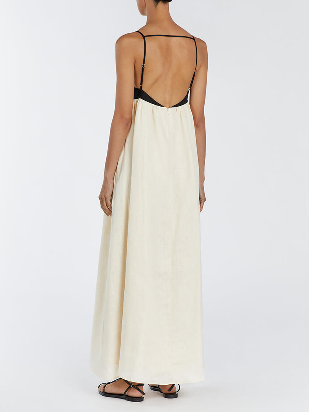 Black and White Patchwork Maxi Dress with Suspender Straps - Loose, Flowy Fit