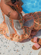 Boho Ethnic-Print Linen-Blend Off-Shoulder Mini Dress - Relaxed, Flowy Fit