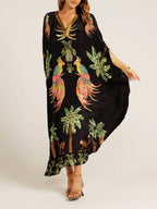 Unique Drop-Shoulder Dress with Tropical Coconut Tree Print