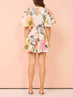 Floral Print Puff-Sleeve Mini Dress with Pockets