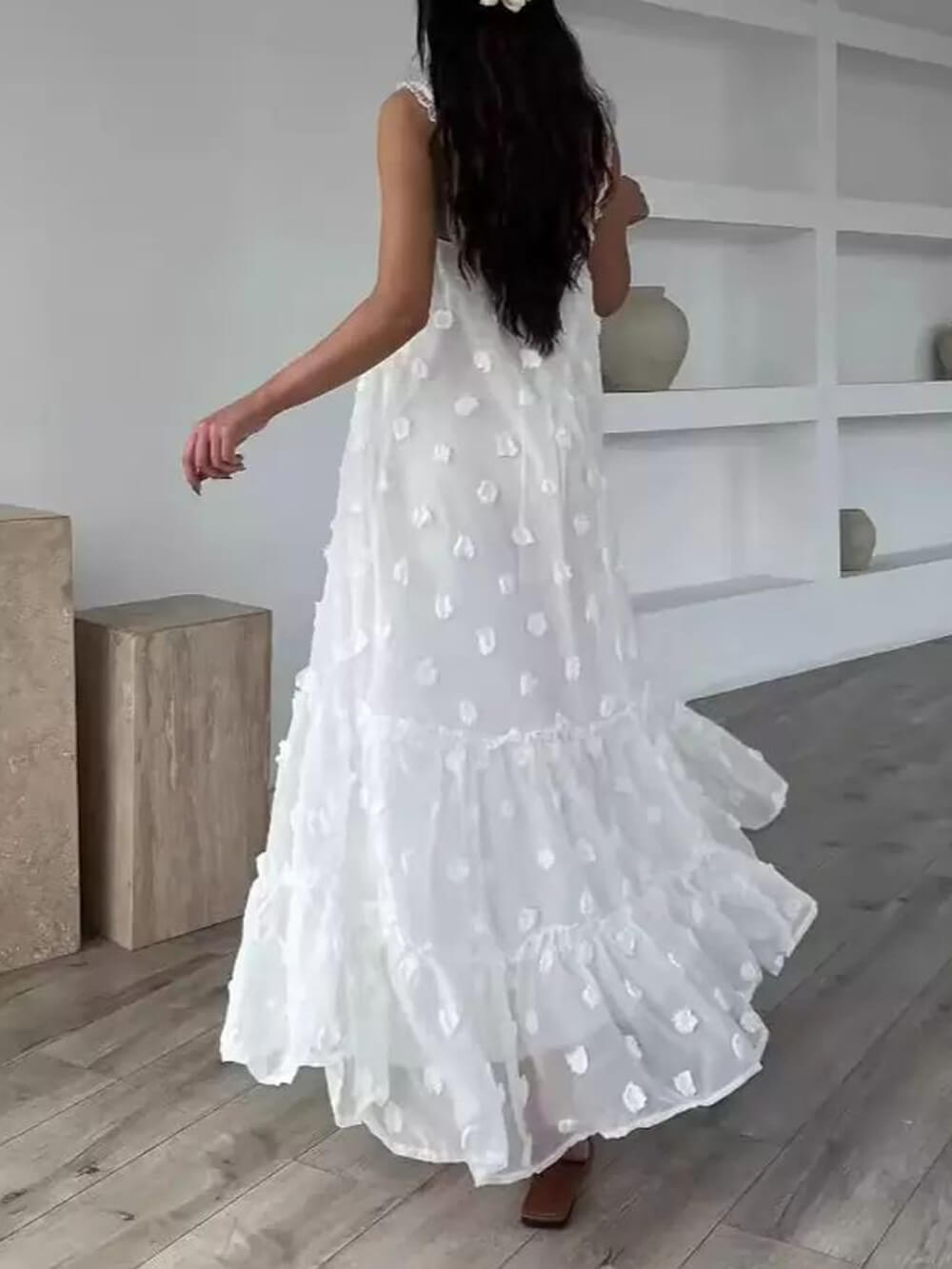 Floral Decor A-Line Layered Maxi Dress with Loose Fit