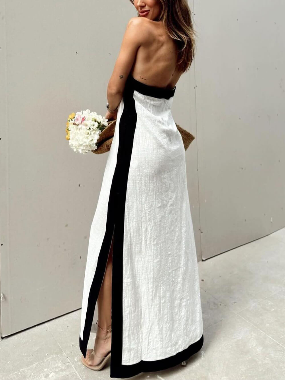 Halter-Neck Color-Block Maxi Dress with Side Slit