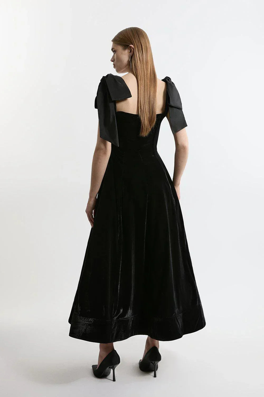 Lux Velvet Strapless Bow Midi Dress - Elegant Eveningwear