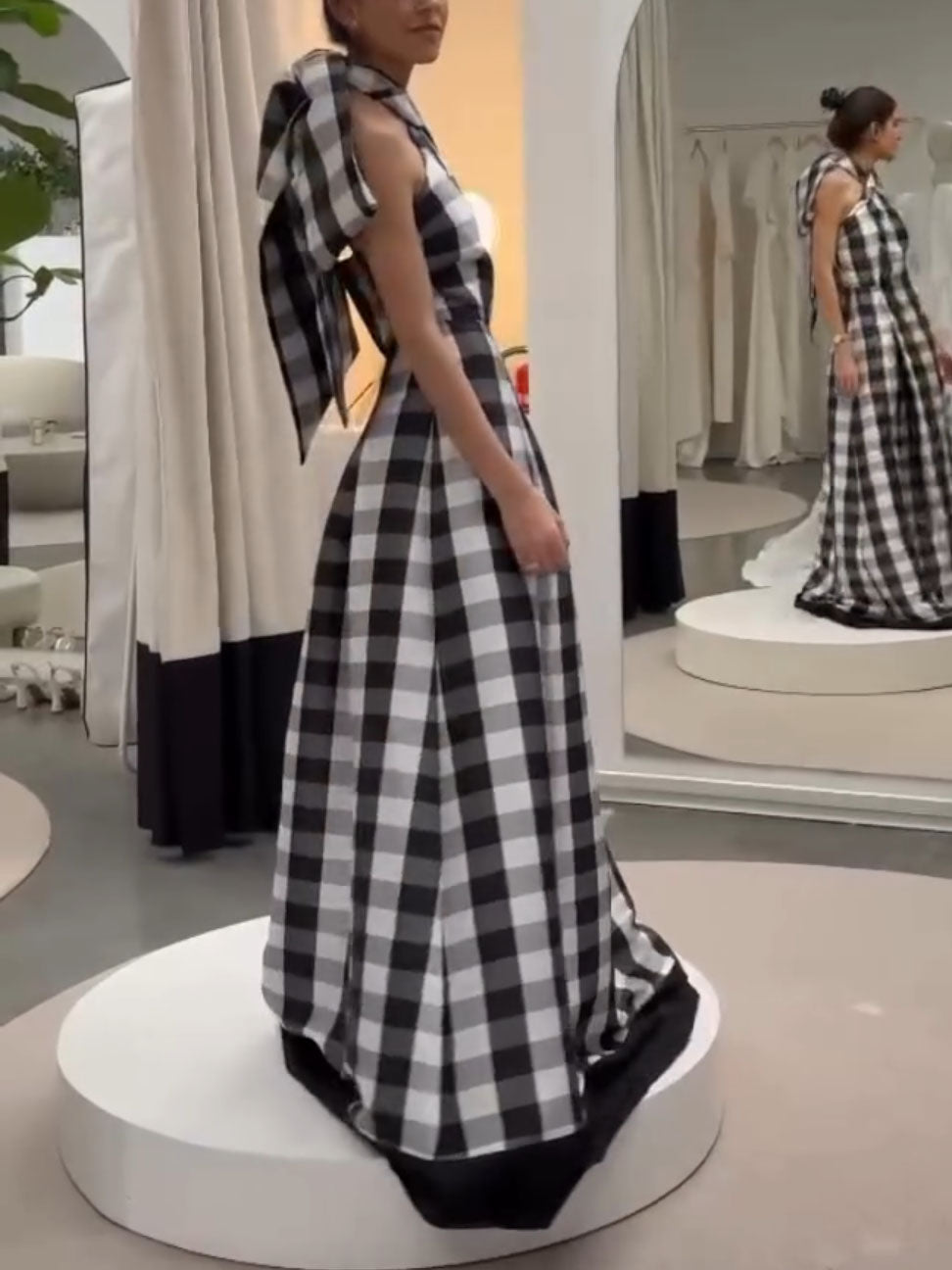 Timeless Plaid Halter-Neck Maxi Dress