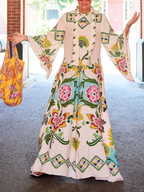 Radiant Sunshine Floral Print Maxi Dress with a Flowing Silhouette