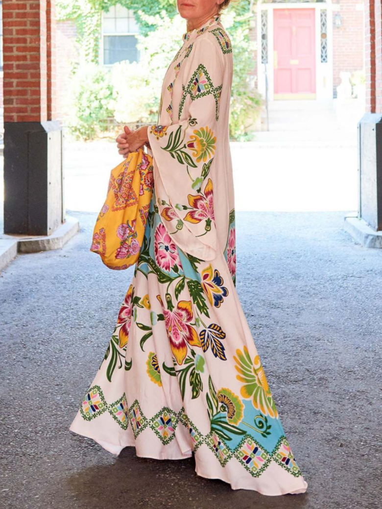 Radiant Sunshine Floral Print Maxi Dress with a Flowing Silhouette