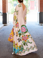 Radiant Sunshine Floral Print Maxi Dress with a Flowing Silhouette