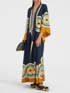 Twill Maxi Dress with Art Deco Print