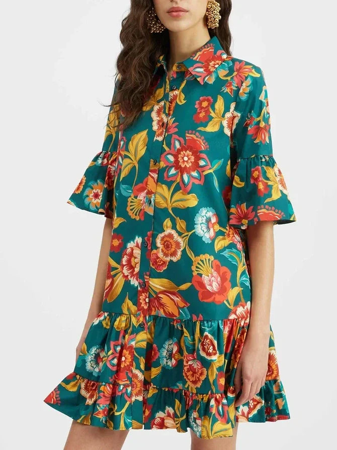 Grace Floral Print Mini Dress with Unique Flora Design