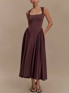 Retro-Chic Minimalist Square-Neck Dress