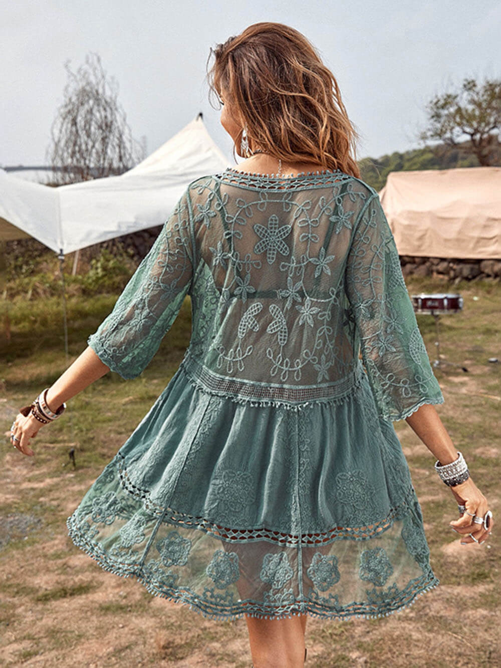 Effortless Loose Lace Beach Cover-Up Dress for Bikini Vacations