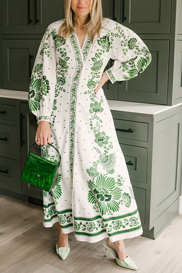 One-of-a-Kind Print Button-Down Maxi Dress with Long-Sleeve Shirt-Style Top