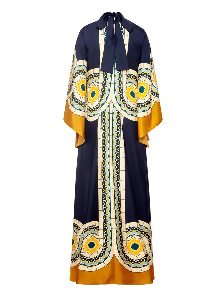 Twill Maxi Dress with Art Deco Print