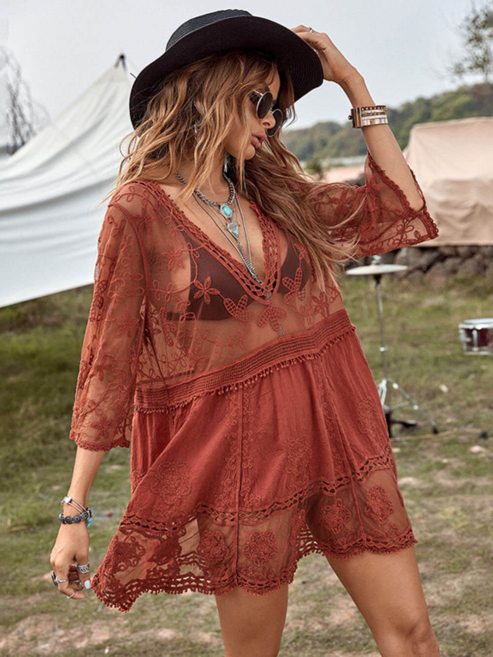 Effortless Loose Lace Beach Cover-Up Dress for Bikini Vacations