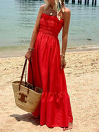 Vacation-Ready Off-Shoulder Maxi Dress with Smocked Bust