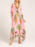 Unique Drop-Shoulder Dress with Coconut Tree Print