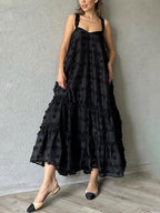 Floral Decor A-Line Layered Maxi Dress with Loose Fit