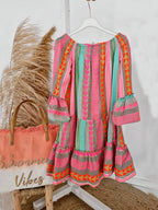 Boho Ethnic-Print Linen-Blend Off-Shoulder Mini Dress - Relaxed, Flowy Fit