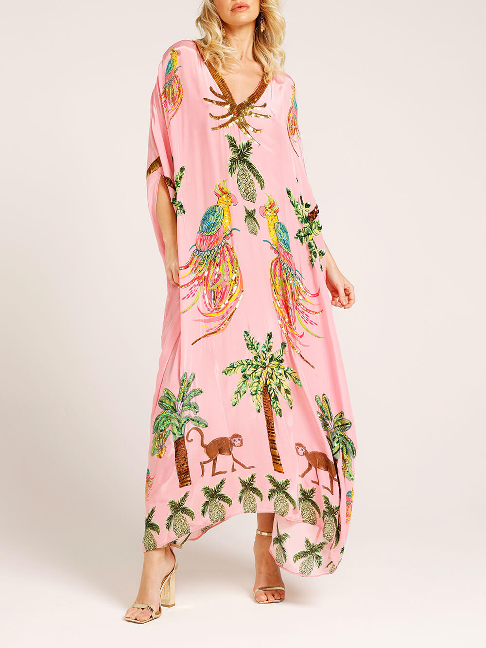 Unique Drop-Shoulder Dress with Tropical Coconut Tree Print