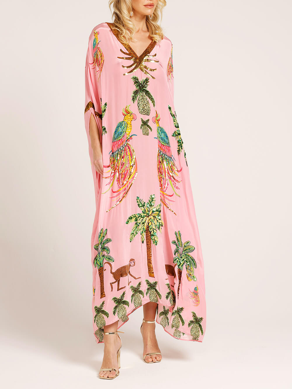 Unique Drop-Shoulder Dress with Coconut Tree Print
