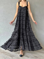 Floral Decor A-Line Layered Maxi Dress with Loose Fit
