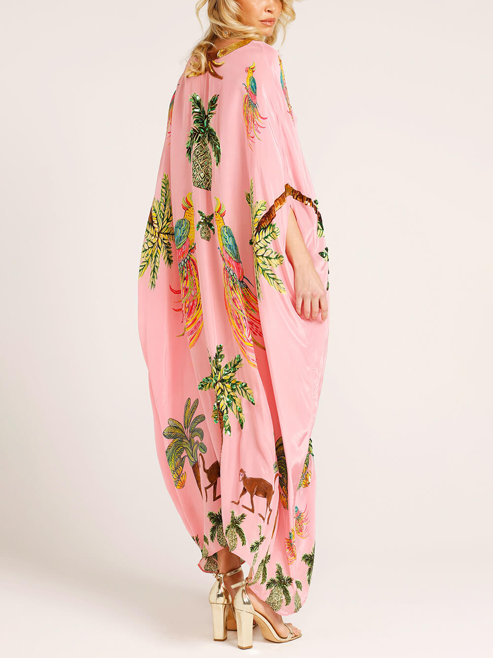 Unique Drop-Shoulder Dress with Tropical Coconut Tree Print