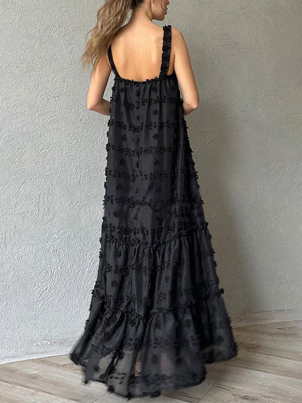 Floral Decor A-Line Layered Maxi Dress with Loose Fit