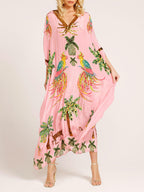 Unique Drop-Shoulder Dress with Tropical Coconut Tree Print