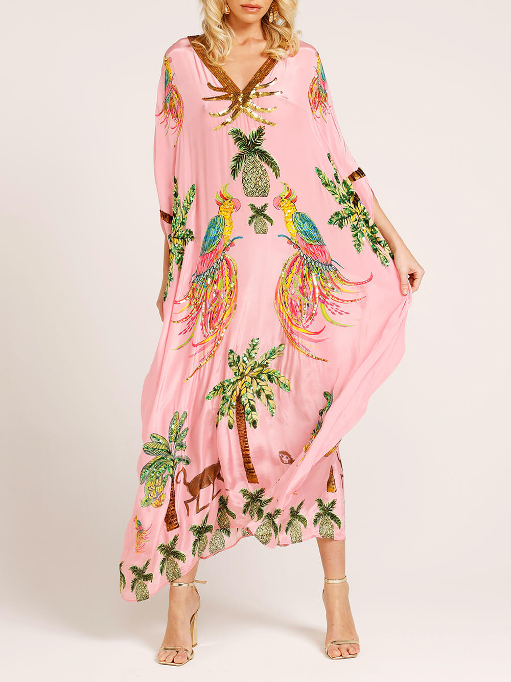 Unique Drop-Shoulder Dress with Coconut Tree Print