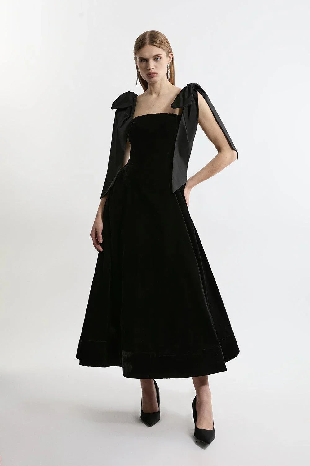 Lux Velvet Strapless Bow Midi Dress - Elegant Eveningwear