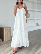 Floral Decor A-Line Layered Maxi Dress with Loose Fit