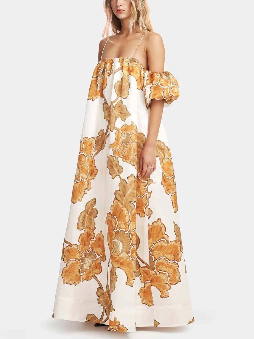 Floral Print Sling Dress - Flowy Summer Sundress with Delicate Straps