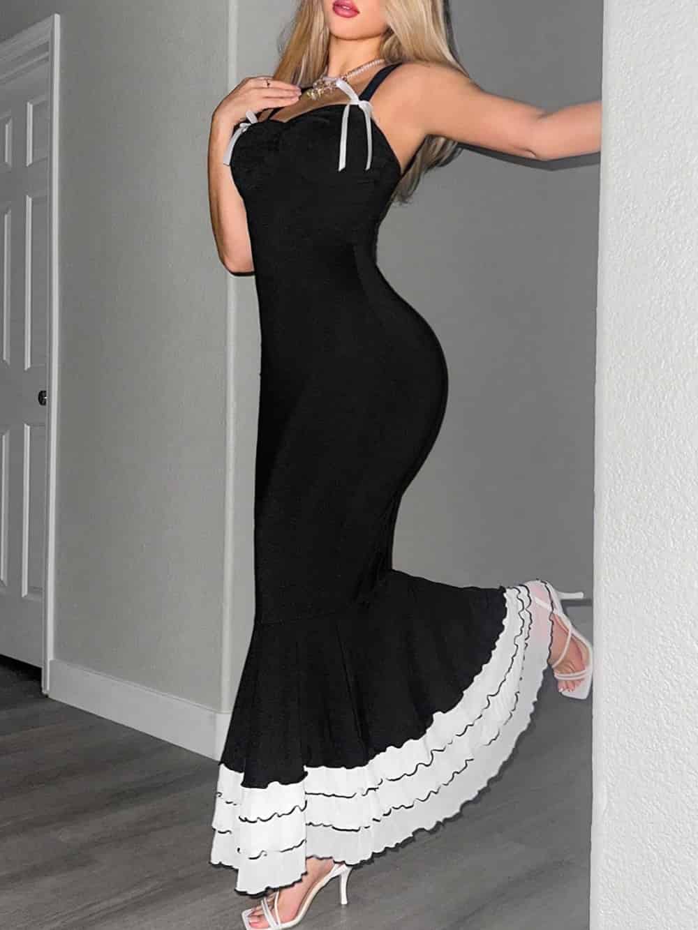 Black Sweetheart-Neck Bodycon Slip Maxi Dress – Sleek, Curve-Hugging Evening Essential