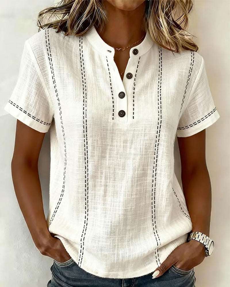 Aria Linen Button Top