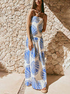 Holiday-Ready Ocean Shell Print Sling Maxi Dress