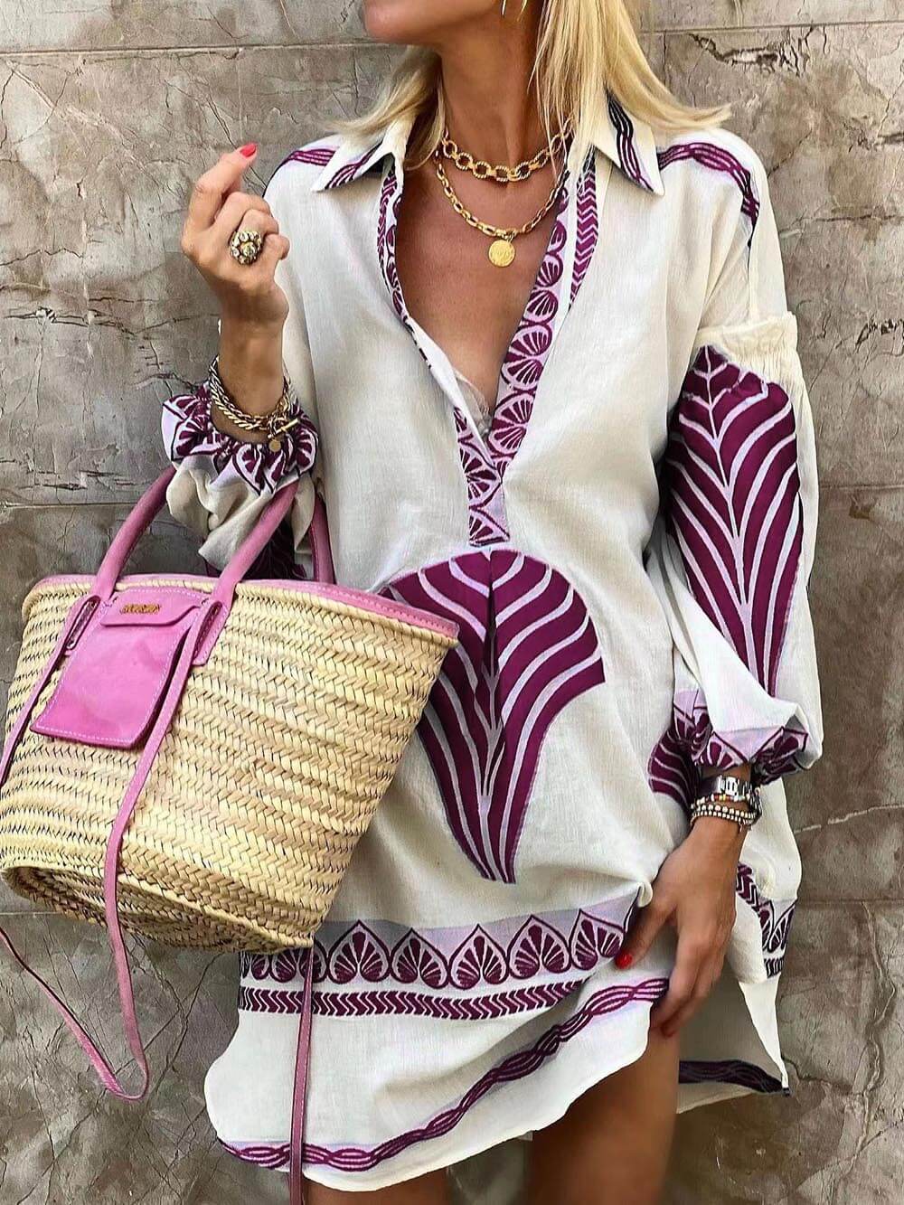Chic Unique Print Holiday Mini Dress – Effortless Style for Any Occasion