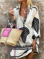Chic Unique Print Holiday Mini Dress – Effortless Style for Any Occasion