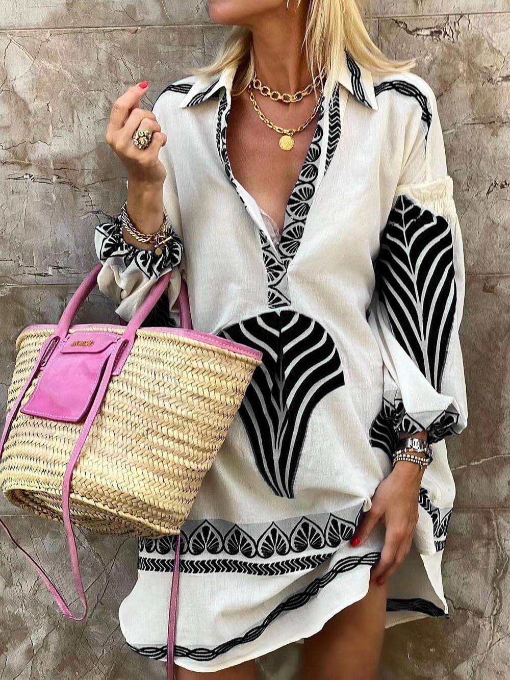 Chic Unique Print Holiday Mini Dress – Effortless Style for Any Occasion
