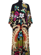 Vibrant Peacock-Print Maxi Dress