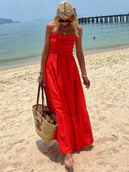Vacation-Ready Off-Shoulder Maxi Dress with Smocked Bust