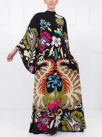 Vibrant Peacock-Print Maxi Dress