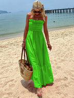 Vacation-Ready Off-Shoulder Maxi Dress with Smocked Bust