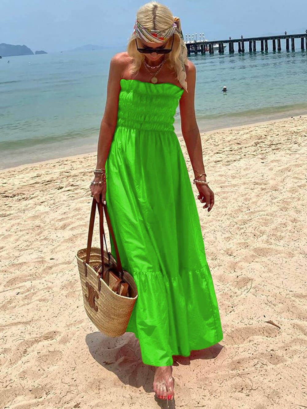 Vacation-Ready Off-Shoulder Maxi Dress with Smocked Bust