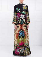 Vibrant Peacock-Print Maxi Dress