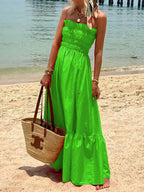 Vacation-Ready Off-Shoulder Maxi Dress with Smocked Bust