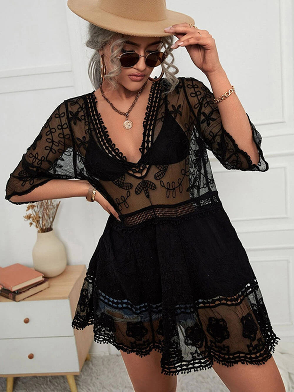 Effortless Loose Lace Beach Cover-Up Dress for Bikini Vacations
